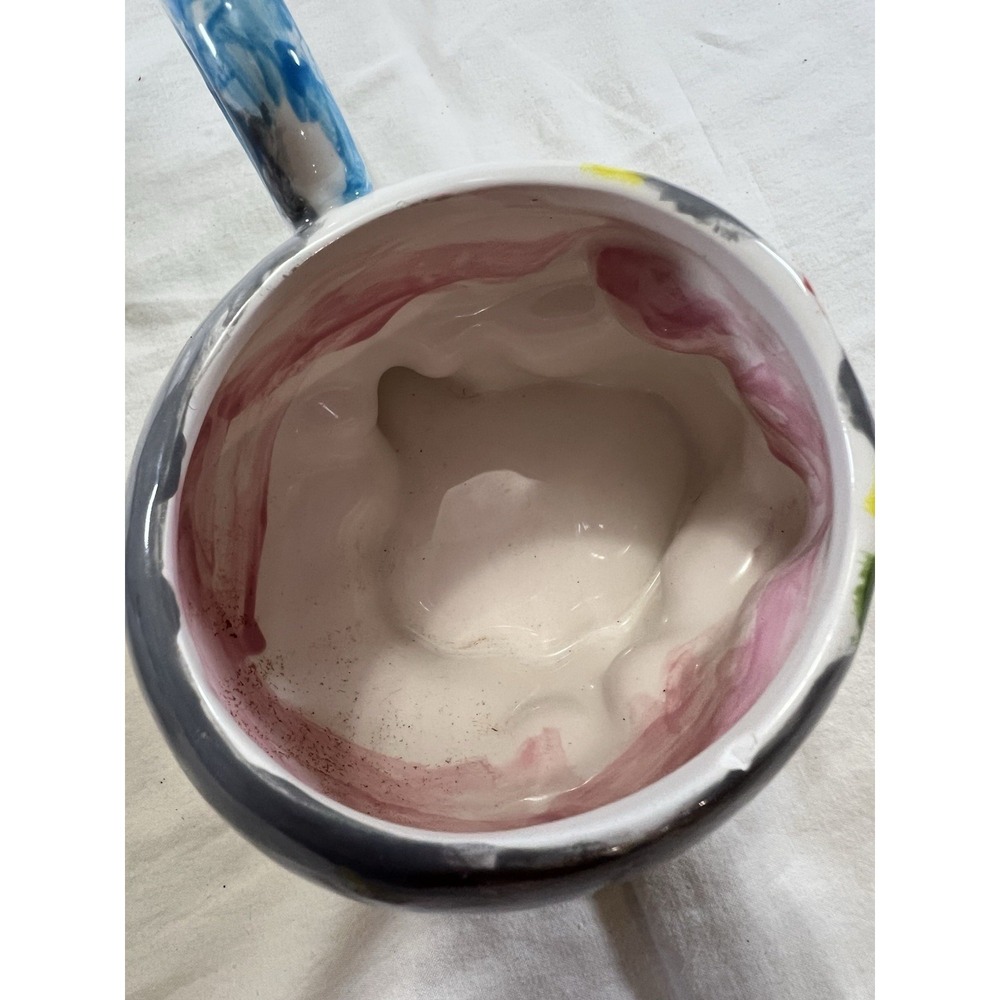 Hand Painted Ceramic Skull Mug Multicolor Abstract Art Signed AC- Small Chip/Rim - Picture 8 of 12